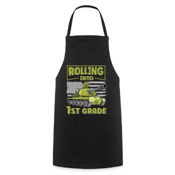 Rolling Into 1st Grade Funny Tank USA Flag Back - Cooking Apron - black - Front - AI Model Male 185 dark (185cm)