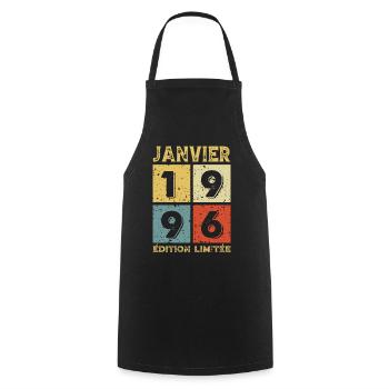 Anniversaire Vintage Idée Cadeau Janvier 1996 - Tablier de cuisine - noir - Devant - AI Model Male 185 dark (185cm)