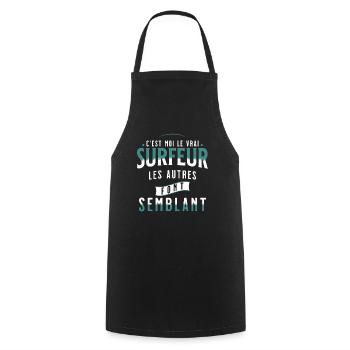 Surf Idée Cadeau Pour Surfeur Citation Humour - Tablier de cuisine - noir - Devant - AI Model Male 185 dark (185cm)
