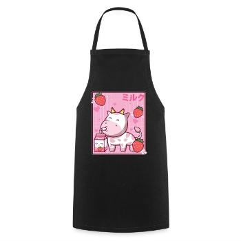 Kawaii Rosa Erdbeere Kuhmilch Shake Otaku Anime - Kochschürze - Schwarz - Vorne - AI Model Male 185 dark (185cm)