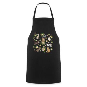 Chats Ludiques Fleurs Mignons Félins - Tablier de cuisine - noir - Devant - AI Model Male 185 dark (185cm)