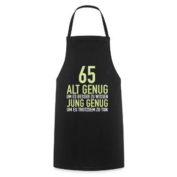 Geschenk 65 Jahre Geburtstagskind - Kochschürze - Schwarz - Vorne - AI Model Male 185 dark (185cm)