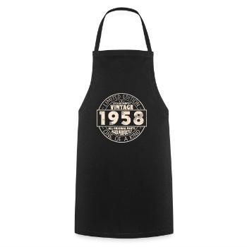 Born in 1958, 65th birthday, 65 years of strength - Cooking Apron - black - Front - AI Model Male 185 dark (185cm)