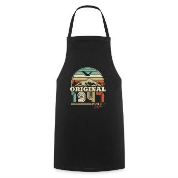 Cadeau d’anniversaire vintage 1947 - Tablier de cuisine - noir - Devant - AI Model Male 185 dark (185cm)
