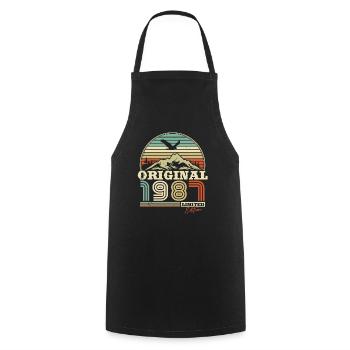 Original 1987 Vintage Birthday Retro - Cooking Apron - black - Front - AI Model Male 185 dark (185cm)