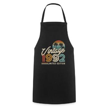 Vintage 1992 Cadeau d’anniversaire - Tablier de cuisine - noir - Devant - AI Model Male 185 dark (185cm)