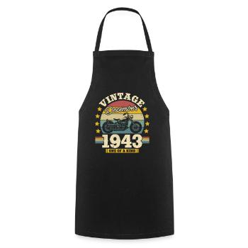 Unique: Vintage December 1943 - 80 years - Cooking Apron - black - Front - AI Model Male 185 dark (185cm)