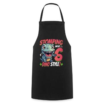 T-Rex Turning 6: Stomping into 6th Dino Style Bday - Cooking Apron - black - Front - AI Model Male 185 dark (185cm)