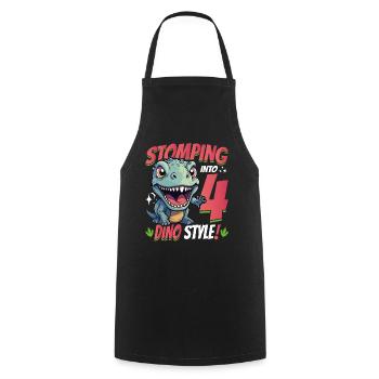 T-Rex Turning 4 Stomping into 4th Dino Style Bday - Cooking Apron - black - Front - AI Model Male 185 dark (185cm)
