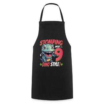T-Rex Turning 9: Stomping into 9th Dino Style Bday - Cooking Apron - black - Front - AI Model Male 185 dark (185cm)