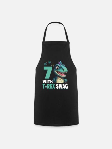 7th Year Roar Celebrate 7 With T-Rex Swag Dinosaur - Cooking Apron - black