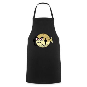 Le poisson-globe fait un doigt d’honneur - Tablier de cuisine - noir - Devant - AI Model Male 185 dark (185cm)