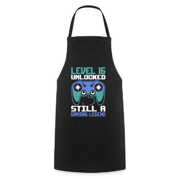 Level 16 Unlocked Still a Gaming Legend Birthday - Cooking Apron - black - Front - AI Model Male 185 dark (185cm)