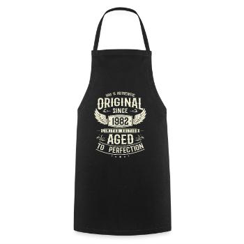 Authentic Vintage Birthday Gift 1982 - Cooking Apron - black - Front - AI Model Male 185 dark (185cm)