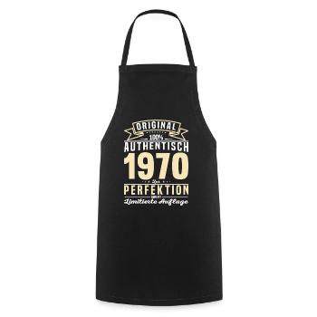 Authentisches 1970er Vintage Geschenk - Kochschürze - Schwarz - Vorne - AI Model Male 185 dark (185cm)
