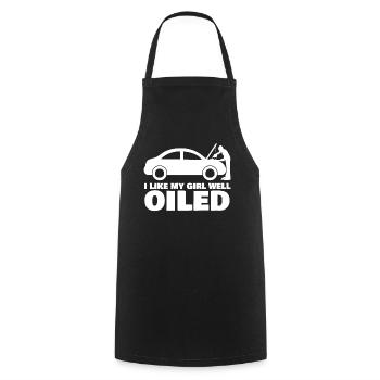 Mechanic Workshop Joke Car Oil - Cooking Apron - black - Front - AI Model Male 185 dark (185cm)