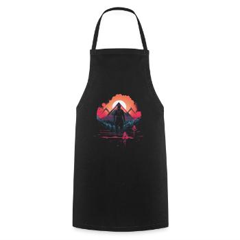 Japanese, Traditional, Mountain, Fuji, Japan, Geisha - Cooking Apron - black - Front - AI Model Male 185 dark (185cm)