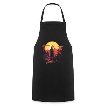 Japanese, Traditional, Mountain, Fuji, Japan, Geisha - Cooking Apron - black - Front - AI Model Male 185 dark (185cm)