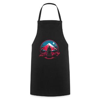 Japanese, Traditional, Mountain, Fuji, Japan, Geisha - Cooking Apron - black - Front - AI Model Male 185 dark (185cm)