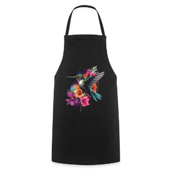 Hummingbird Floral Bird Artwork - Cooking Apron - black - Front - AI Model Male 185 dark (185cm)