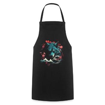 Loup Japonais Art Japonais Anime Traditionnel - Tablier de cuisine - noir - Devant - AI Model Male 185 dark (185cm)