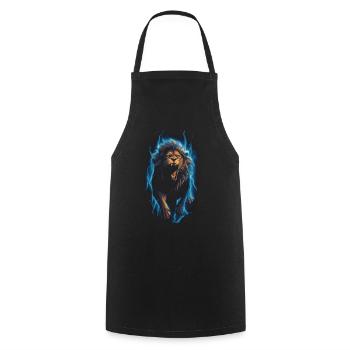 Lion, Feu, Bleu, Mâle - Tablier de cuisine - noir - Devant - AI Model Male 185 dark (185cm)
