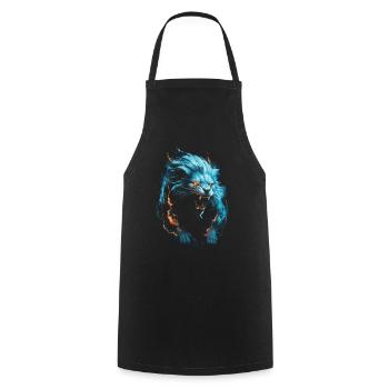Lion, Feu, Bleu, Mâle - Tablier de cuisine - noir - Devant - AI Model Male 185 dark (185cm)