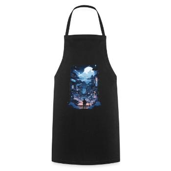 Cyberpunk Manga Kyoto Glitch - Cooking Apron - black - Front - AI Model Male 185 dark (185cm)