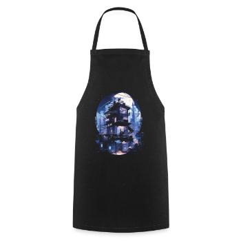 Cyberpunk Manga Kyoto Glitch - Cooking Apron - black - Front - AI Model Male 185 dark (185cm)