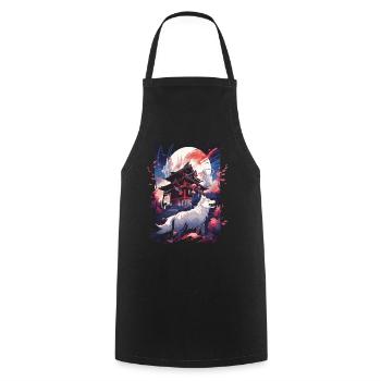 Japanese Wolf Wolves Manga Tokyo Cherry Blossoms - Cooking Apron - black - Front - AI Model Male 185 dark (185cm)