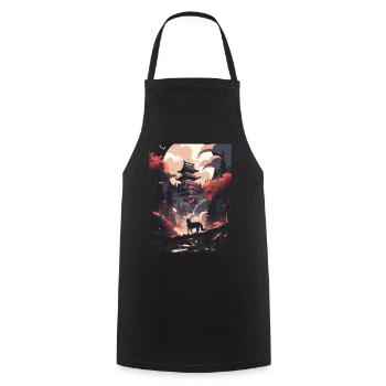 Japanese Wolf Wolves Manga Tokyo Cherry Blossoms - Cooking Apron - black - Front - AI Model Male 185 dark (185cm)