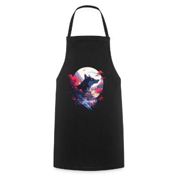 Japanese Wolf Wolves Manga Tokyo Cherry Blossoms - Cooking Apron - black - Front - AI Model Male 185 dark (185cm)