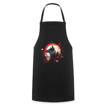 Japanese Wolf Wolves Manga Tokyo Cherry Blossoms - Cooking Apron - black - Front - AI Model Male 185 dark (185cm)