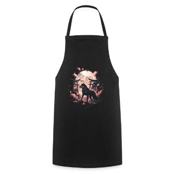 Japanese Wolf Wolves Manga Tokyo Cherry Blossoms - Cooking Apron - black - Front - AI Model Male 185 dark (185cm)