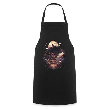 Japanese Wolf Wolves Manga Tokyo Cherry Blossoms - Cooking Apron - black - Front - AI Model Male 185 dark (185cm)