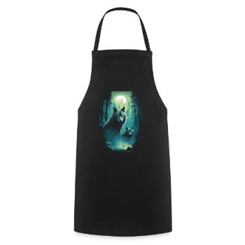 Fantasy Wolves Wolf Moonlight Illustration - Cooking Apron - black - Front - AI Model Male 185 dark (185cm)