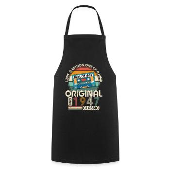 Millésime 1947 - 77e anniversaire Style rétro - Tablier de cuisine - noir - Devant - AI Model Male 185 dark (185cm)