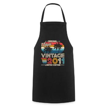 Vintage 2011 Birthday Gift - Cooking Apron - black - Front - AI Model Male 185 dark (185cm)