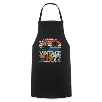 Vintage 1977 - Retro Birthday Gift Idea - Cooking Apron - black - Front - AI Model Male 185 dark (185cm)