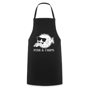 Puffer Fish and Chips avec frites - Tablier de cuisine - noir - Devant - AI Model Male 185 dark (185cm)