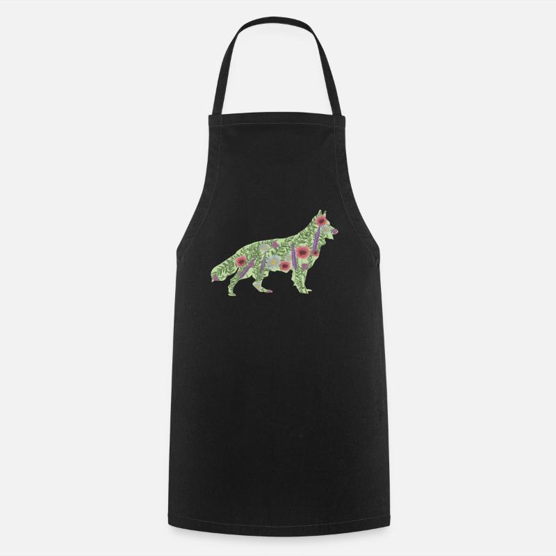 Fleurs de chien de berger blanc - Tablier de cuisine - noir