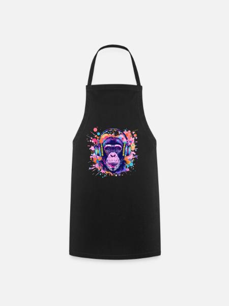 Monkey With Headphones Women's Decoration Men's Gift - Cooking Apron - black
