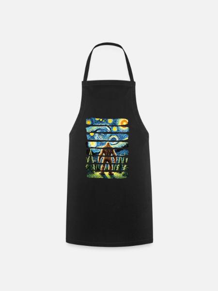 Bigfoot Starry Night Forest Van Gogh - Cooking Apron - black