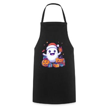 Halloween Gift Ghost with Christmas Hat Decoration - Cooking Apron - black - Front - AI Model Male 185 dark (185cm)