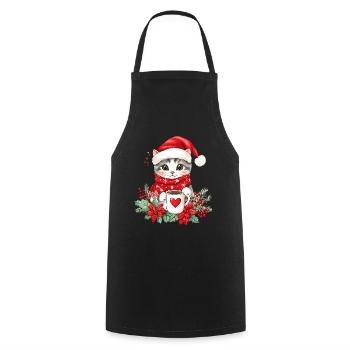 Cat Coffee Christmas Decoration Women Men Children - Cooking Apron - black - Front - AI Model Male 185 dark (185cm)