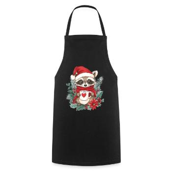 Raccoon Coffee Christmas Women Men Children - Cooking Apron - black - Front - AI Model Male 185 dark (185cm)