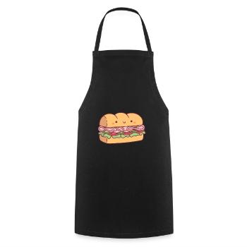 Cute Submarine Sandwich Bread - Cooking Apron - black - Front - AI Model Male 185 dark (185cm)