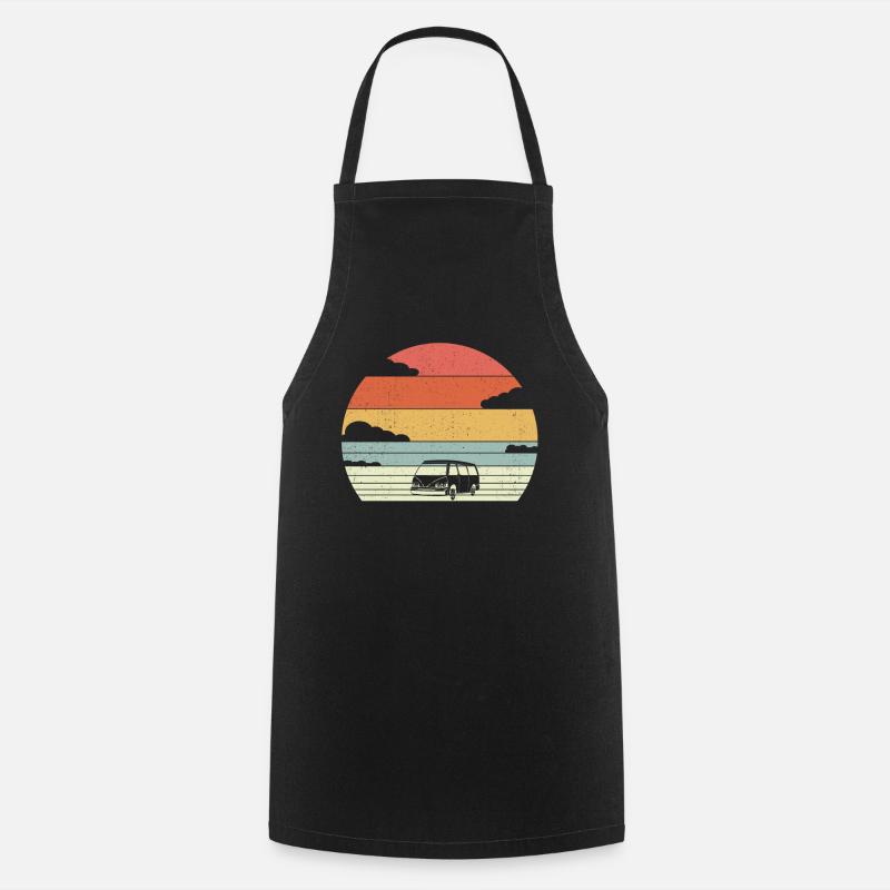 Retro Campervan Vintage Caravan Camping Van - Tablier de cuisine - noir