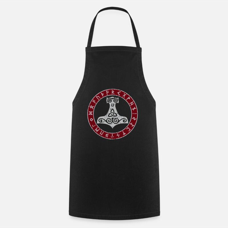 Thor Hammer Runes Thor Norse Mythology Ravens - Cooking Apron - black