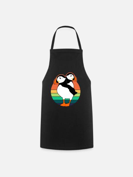 Puffin Puffins Retro Birds - Cooking Apron - black